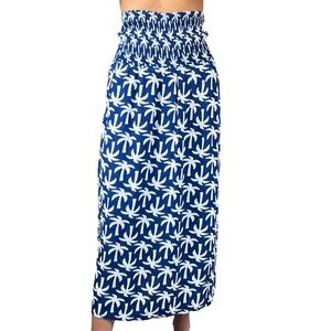 Sierra & CoCo Womens XS Blue & White Palm Tree Smock Waist Long Skirt Midi Dress